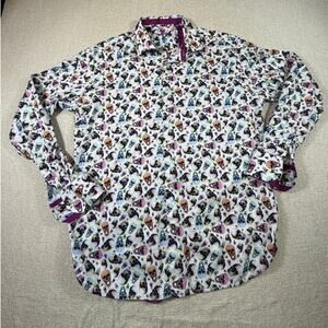 Visconti Black Mens XL Multicolor Skull Print Long Sleeve Button Front Shirt Top